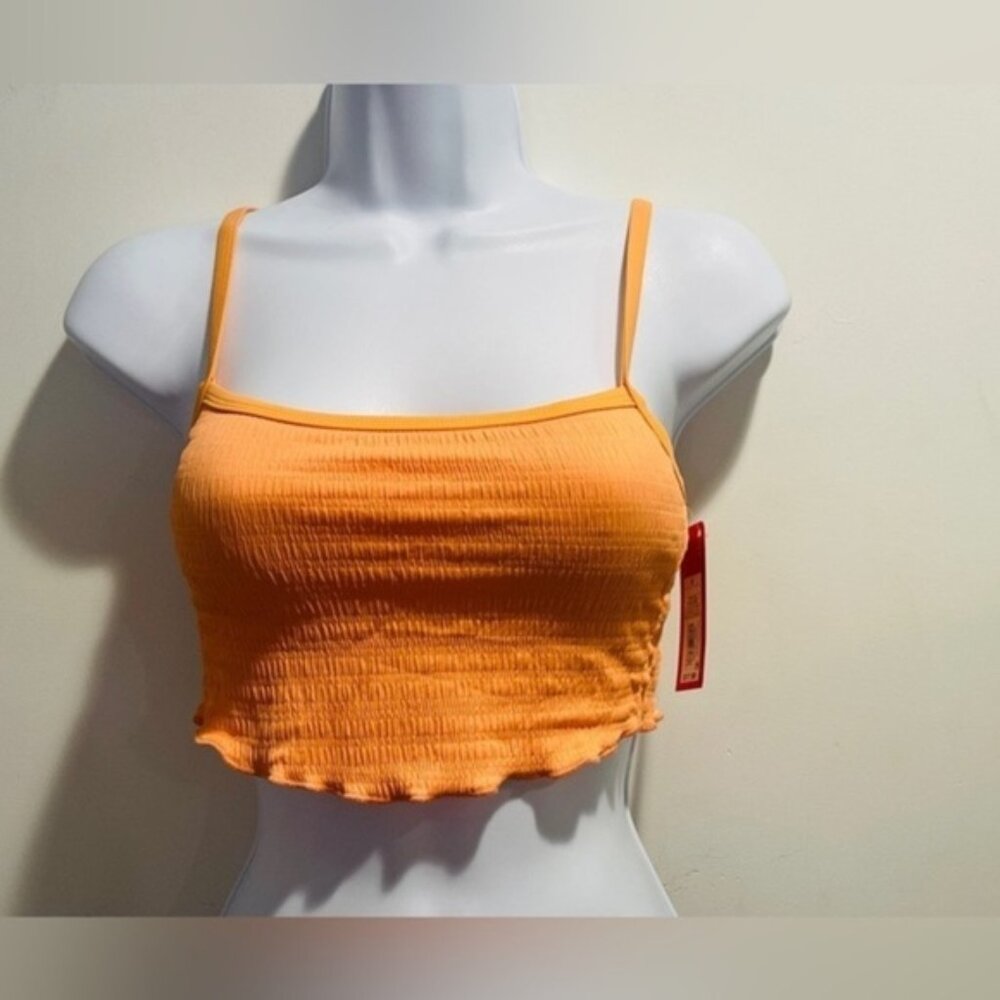 Xhilaration Juniors Orange Smocked Lettuce HemSwim TopTankini Small Size NWT